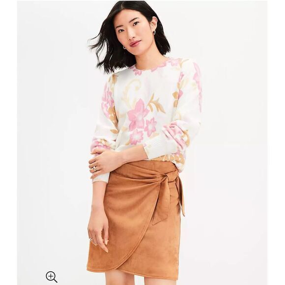NWT Loft Faux‎ Suede Wrap Skirt with Side Tie Detail Modern Professional casual - Picture 1 of 6